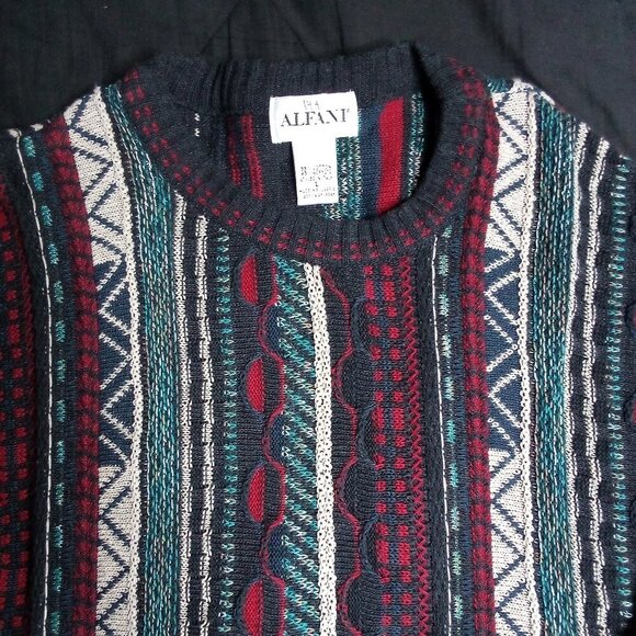 Vintage Alfani 3D Cable Knit Sweater Biggie Cosby Coogi Style - Picture 1 of 8